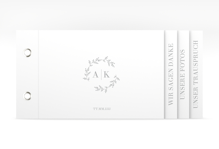 Danksagungskarte Filigrana Booklet grau in reduziertem Design mit Initialen und zartem Blätterkranz