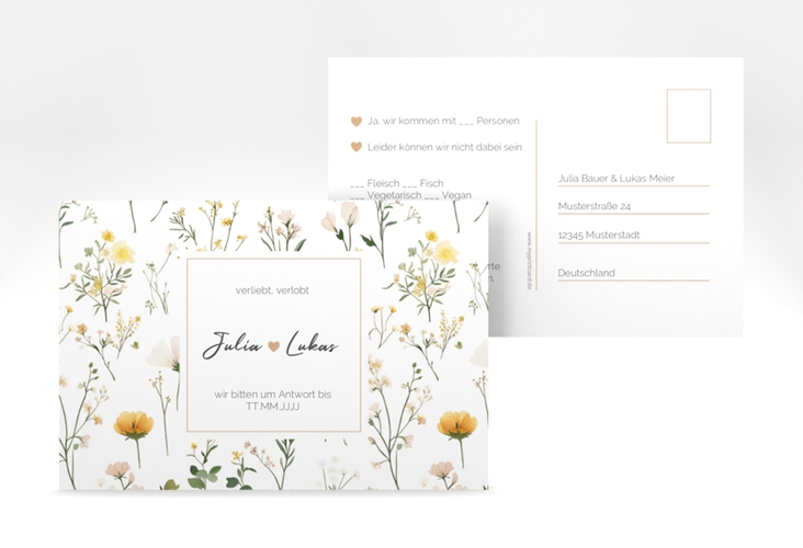 Antwortkarte Hochzeit Blumenwiese A6 Postkarte bunt hochglanz