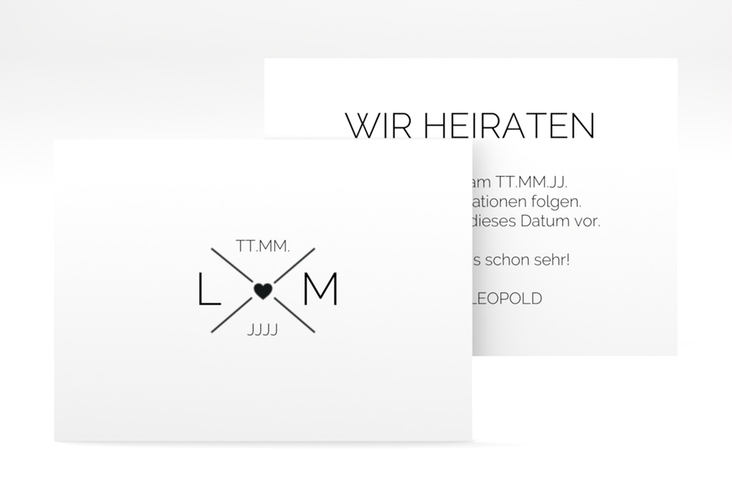 Save the Date-Visitenkarte Initials Visitenkarte quer hochglanz mit Initialen im minimalistischen Design