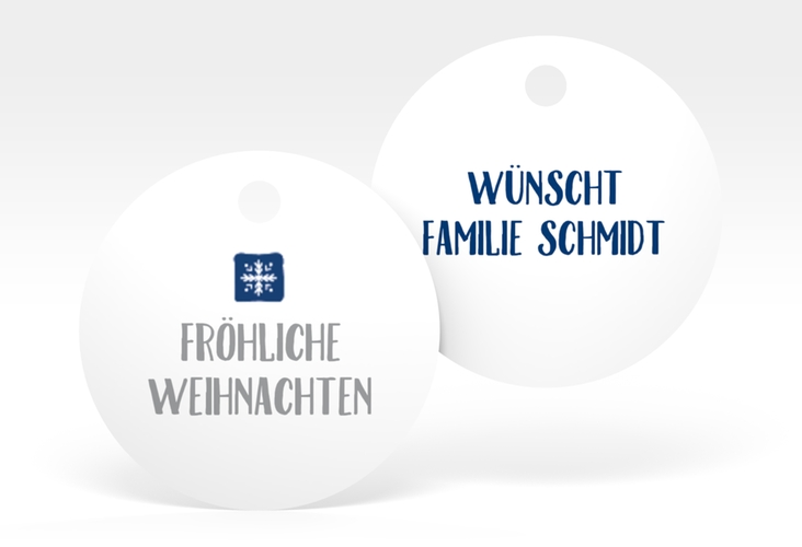 Geschenkanhänger Weihnachten Snowflakes Geschenkanhänger, rund blau