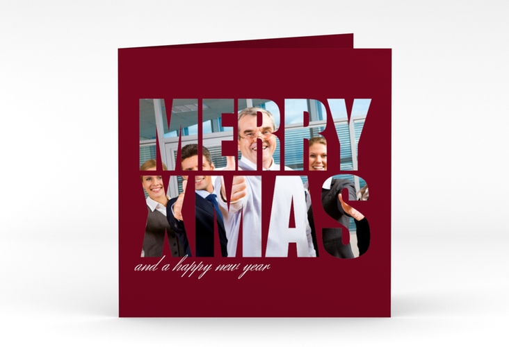 Business-Weihnachtskarte Xmas quadr. Klappkarte rot hochglanz modern mit Foto