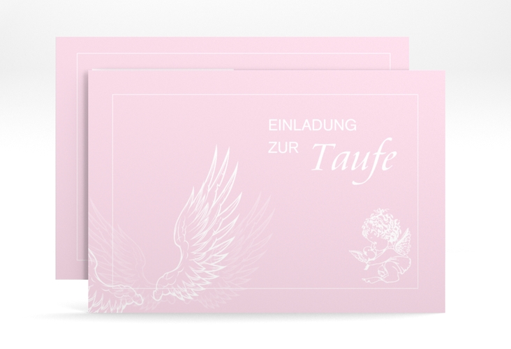 Einladungskarte Taufe Angel A6 Karte quer rosa hochglanz