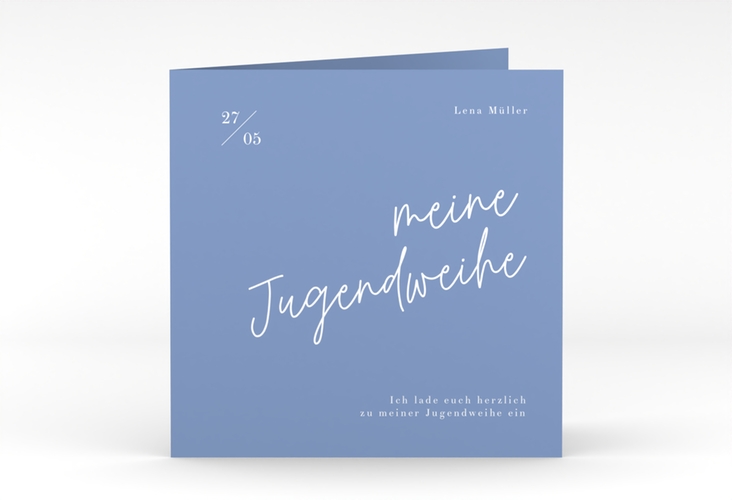 Einladungskarte Jugendweihe Frisch quadr. Klappkarte blau