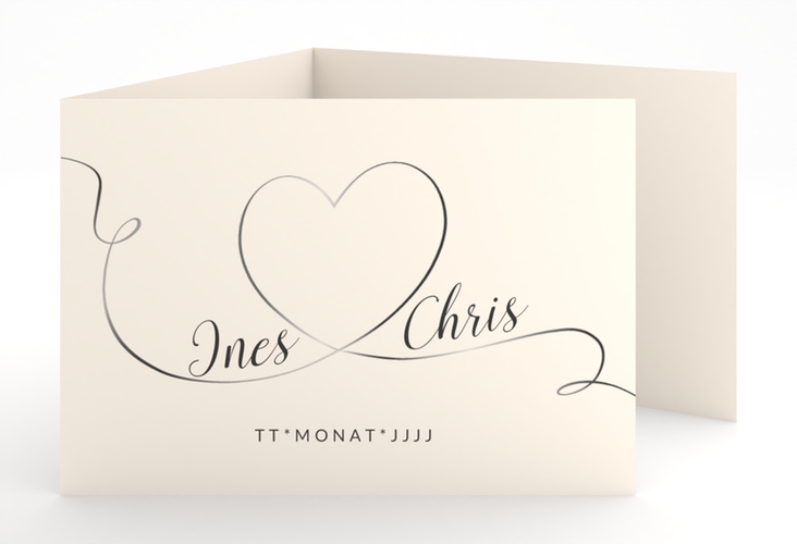 Hochzeitseinladung Dolce A6 Doppel-Klappkarte beige hochglanz