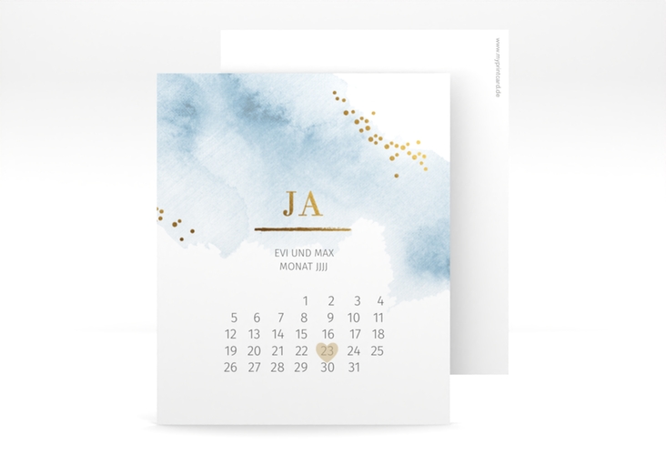 Save the Date-Kalenderblatt Pastell Kalenderblatt-Karte blau hochglanz