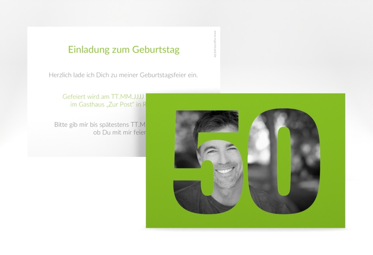 Einladung 50. Geburtstag Numbers A6 Karte quer gruen hochglanz