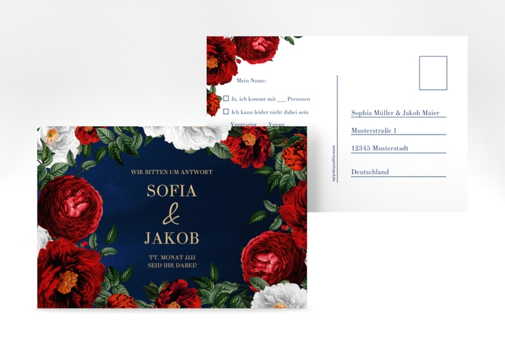 Antwortkarte Hochzeit Florista A6 Postkarte blau