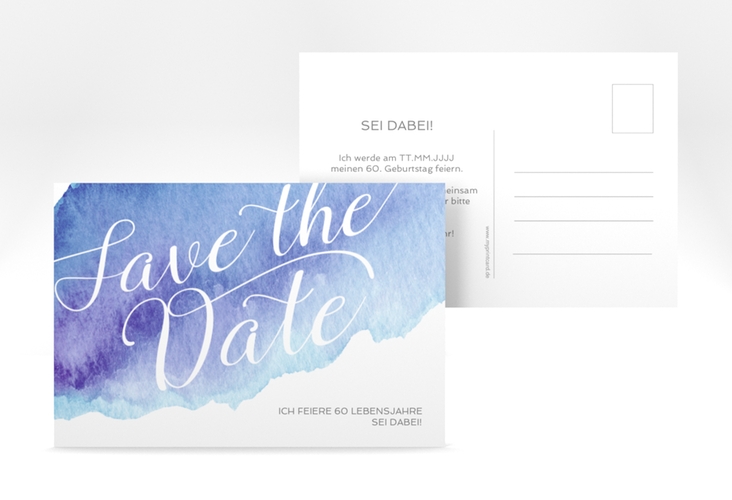 Save the Date-Postkarte Geburtstag Aquarell A6 Postkarte blau
