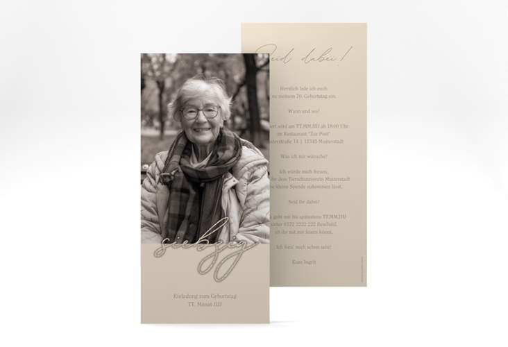 Einladung 70. Geburtstag Lebensalter lange Karte hoch