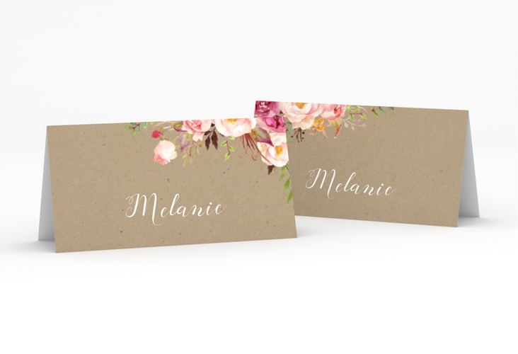 Tischkarte Hochzeit Flowers Tischkarten Kraftpapier mit bunten Aquarell-Blumen