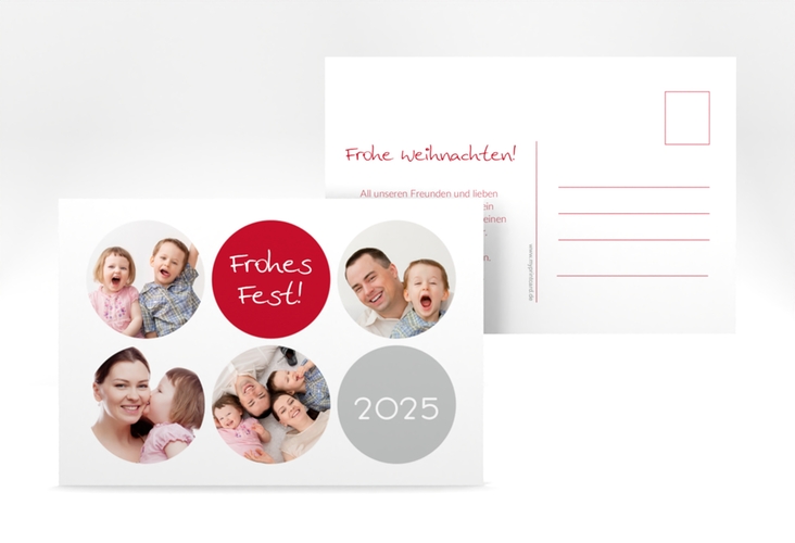 Weihnachtskarte Joy A6 Postkarte weiss hochglanz mit runden Fotos