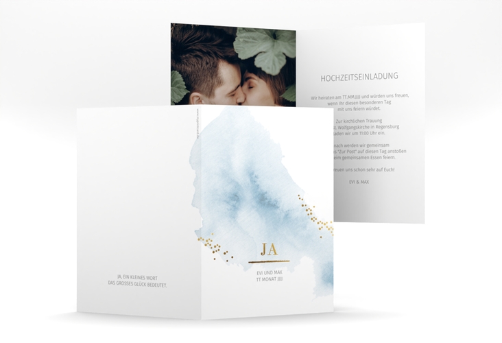 Einladungskarte Hochzeit Pastell A6 Klappkarte hoch blau hochglanz