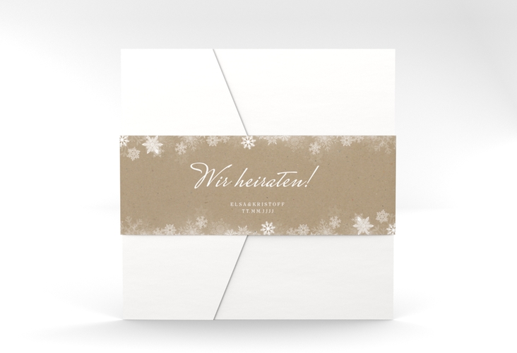 Hochzeitseinladung Snowfall Pocketfold Kraftpapier mit Schneeflocken für Winterhochzeit