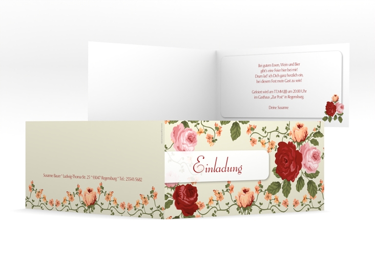 Einladung Geburtstag Rosemarie lange Klappkarte quer