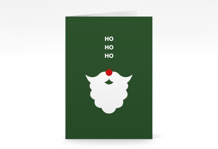Business-Weihnachtskarte Hohoho A6 Klappkarte hoch gruen humorvoll mit Nikolausbart