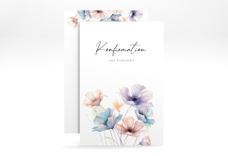 Einladungskarte Konfirmation Irised A6 Karte hoch mit eleganter Schrift und Mohnblumen in Pastell