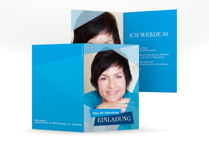 Einladung 50. Geburtstag Shapes A6 Klappkarte hoch