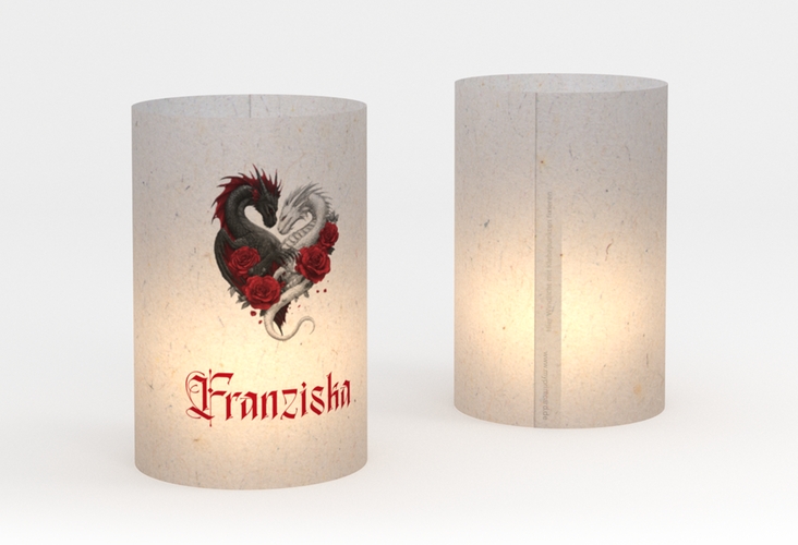 Windlicht Hochzeit Drachenliebe Windlicht grau mit schwarzem und weißem Drachen zu einem Herz verschlungen