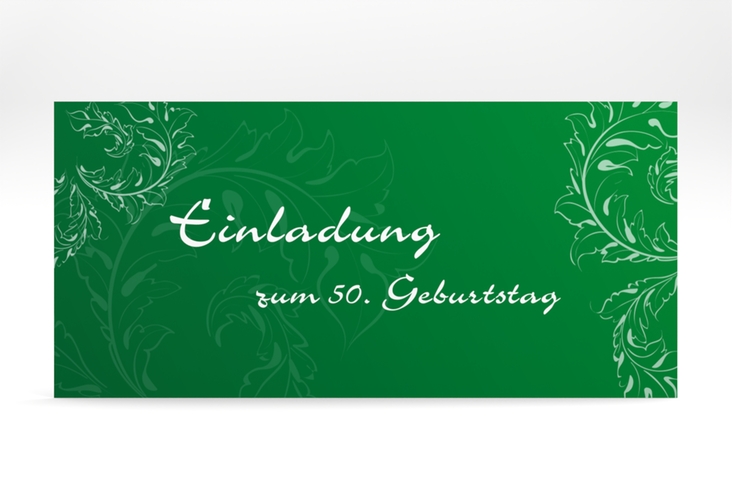 Einladung 50. Geburtstag Peter/Petra lange Karte quer gruen hochglanz