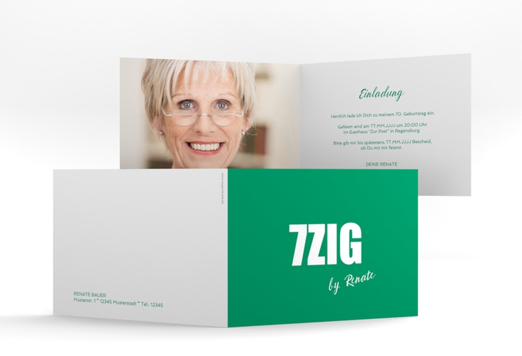 Einladung 70. Geburtstag Zig A6 Klappkarte quer gruen