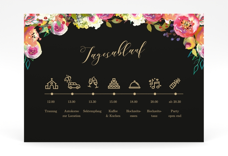 Tagesablauf Poster Hochzeit Flowerbomb 70 x 50 cm Poster schwarz