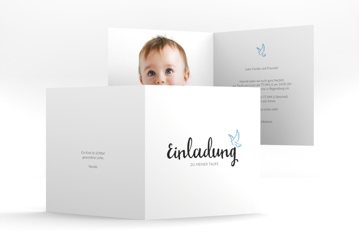 Einladung Taufe Belief quadr. Klappkarte mit Symbol einer Taube