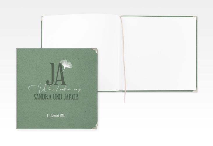 Gästebuch Selection Hochzeit Ja Leinen-Hardcover gruen mit Ginkgo-Blatt