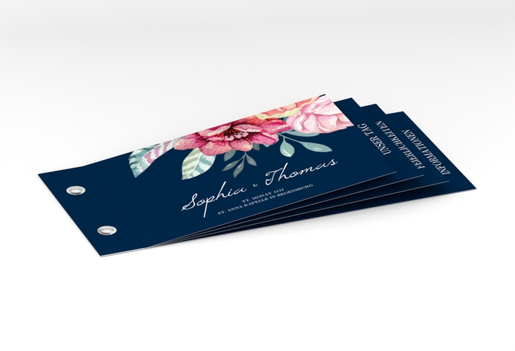 Hochzeitseinladung Blooming Booklet blau hochglanz