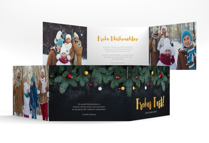 Weihnachtskarte Weihnachtszauber A6 Doppel-Klappkarte schwarz