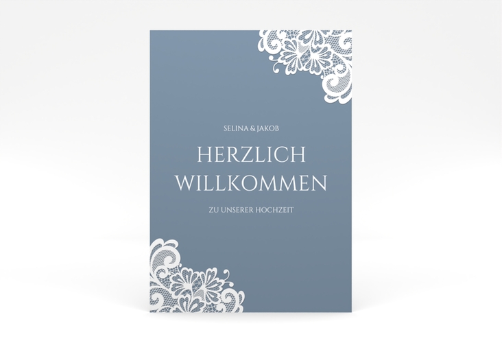 Willkommensschild Poster Vintage 50 x 70 cm Poster blau mit floraler Spitze