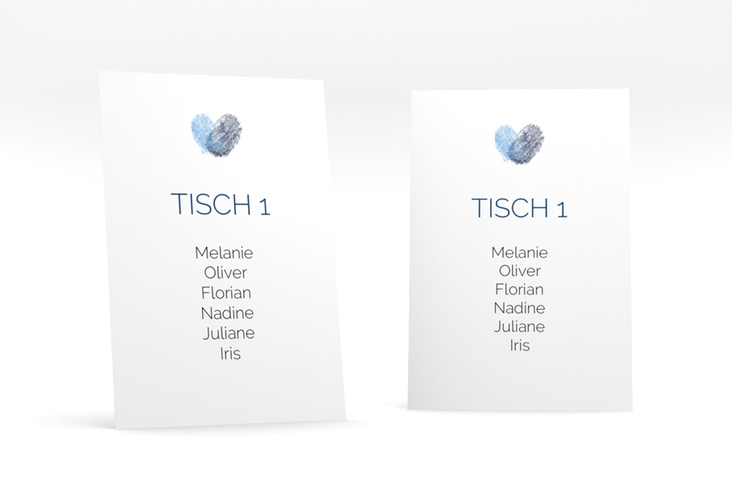 Tischaufsteller Hochzeit Fingerprint Tischaufsteller blau schlicht mit Fingerabdruck-Motiv