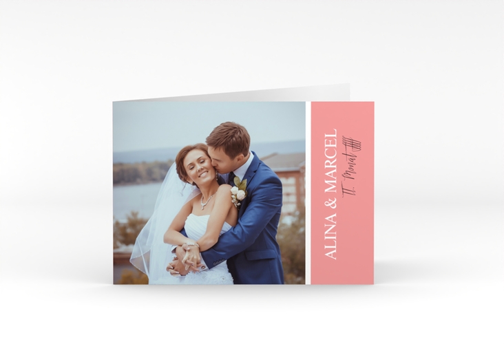 Danksagungskarte Hochzeit Classic A6 Klappkarte quer rosa