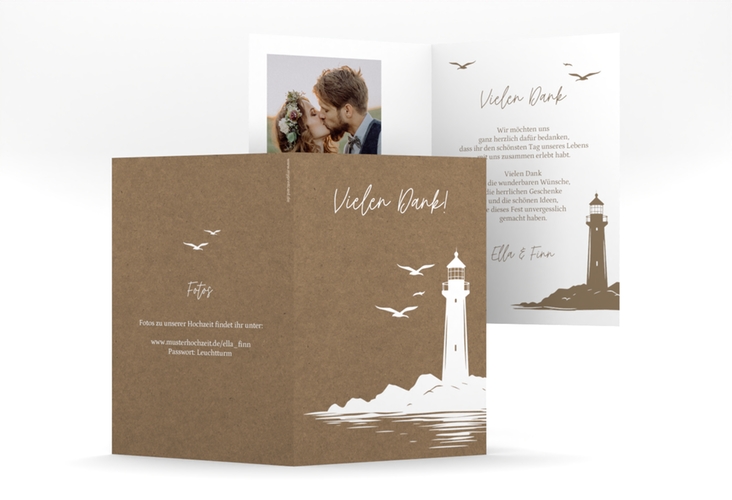 Danksagungskarte Hochzeit Leuchtturm A6 Klappkarte hoch Kraftpapier
