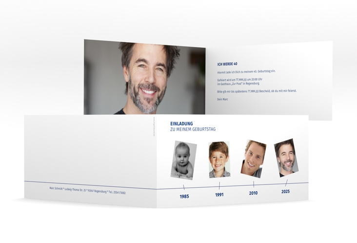 Einladung 40. Geburtstag Timeline lange Klappkarte quer