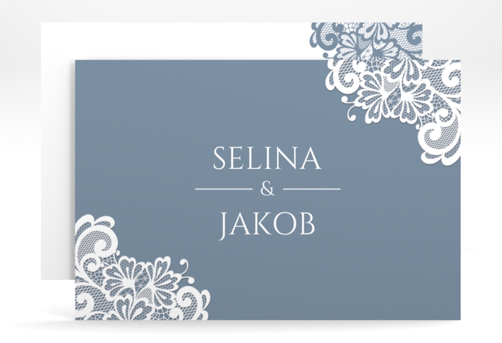Save the Date-Karte Vintage A6 Karte quer blau hochglanz mit floraler Spitze