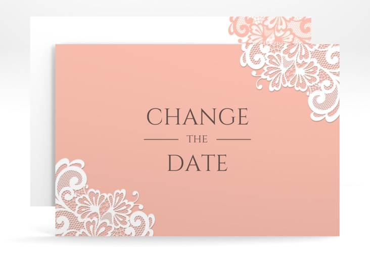 Change the Date-Karte Vintage A6 Karte quer apricot hochglanz mit floraler Spitze