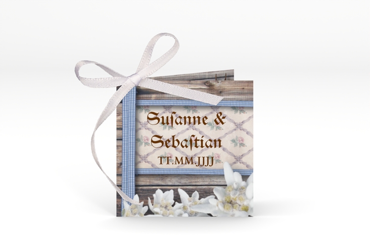 Geschenkanhänger Hochzeit Bayern Geschenkanhänger 10er Set blau hochglanz mit Edelweiß in rustikaler Holz-Optik