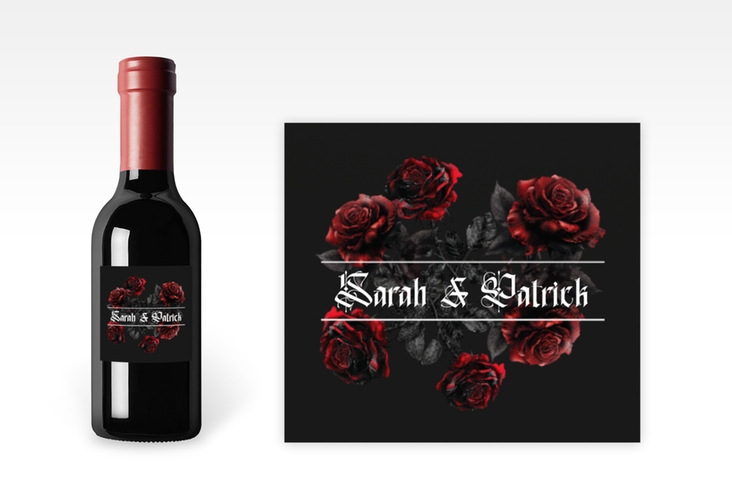 Piccoloetikett Hochzeit Gothic Rose Etikett Piccolo schwarz