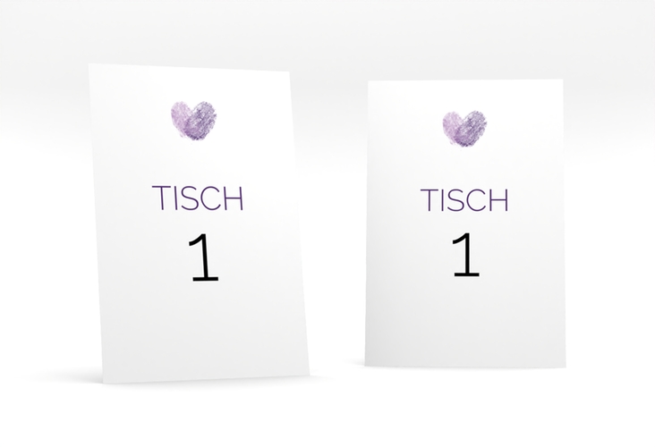 Tischnummer Hochzeit Fingerprint Tischaufsteller lila schlicht mit Fingerabdruck-Motiv