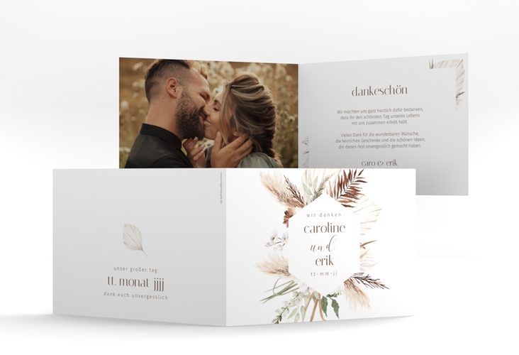 Danksagungskarte Hochzeit Bohemian A6 Klappkarte quer weiss mit Pampasgras