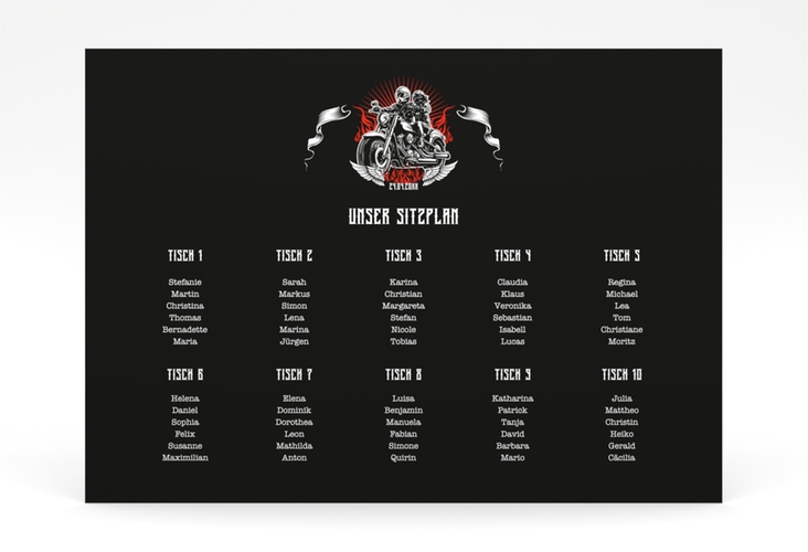Sitzplan Poster Hochzeit Biker 70 x 50 cm Poster mit Rocker-Paar auf Motorrad