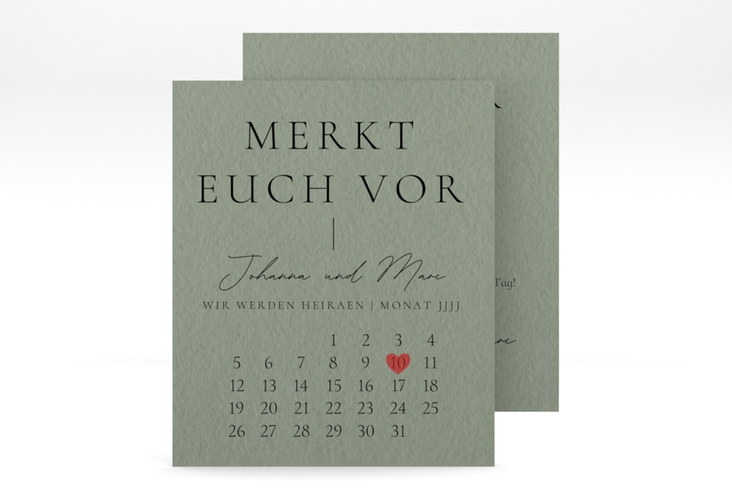 Save the Date-Kalenderblatt Hochzeitsfreude Kalenderblatt-Karte gruen