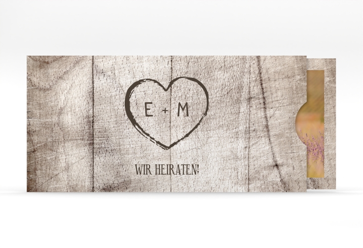 Hochzeitseinladung Wood Einsteckkarte weiss