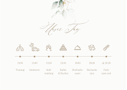 Klick: Details zu Tagesablauf Poster Hochzeit "Selvatica" anzeigen Tagesablauf Poster Hochzeit Selvatica 70 x 50 cm Poster weiss mit Eukalyptus-Kranz