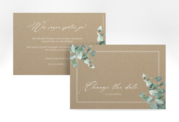 Change the Date-Karte Eucalypt A6 Karte quer Kraftpapier mit Eukalyptus und edlem Rahmen