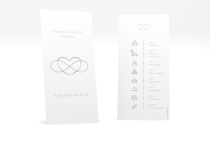 Tagesablauf Hochzeit Infinity lange Karte hoch grau
