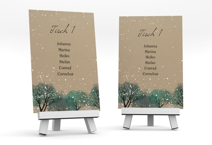 Tischaufsteller Hochzeit Winterhochzeit Tischaufsteller Kraftpapier hochglanz