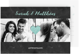Klick: Details zu Antwortkarte Hochzeit "Sparkly" anzeigen Antwortkarte Hochzeit Sparkly A6 Postkarte tuerkis