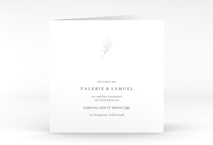 Hochzeitseinladung Ivy quadr. Klappkarte weiss hochglanz minimalistisch mit kleiner botanischer Illustration