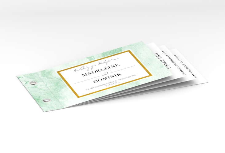 Hochzeitseinladung Marble Booklet gruen hochglanz